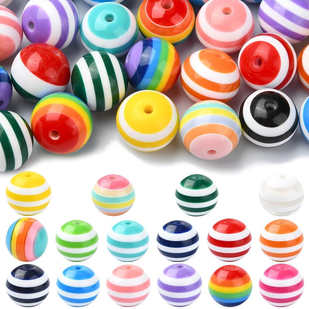 6367 50 Pcs Rainbow Color Striped Resin Beads 20mm Round Beads Spacer